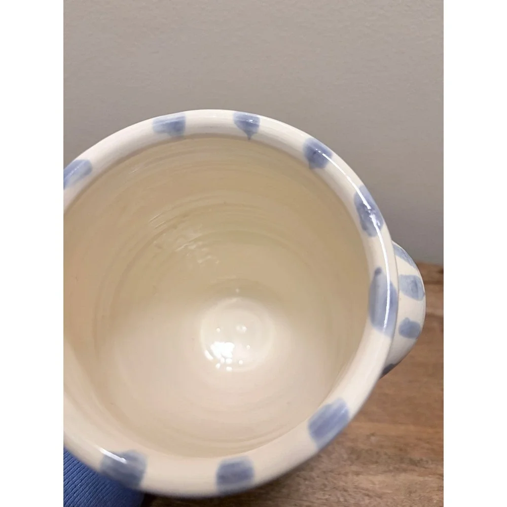 Vintage Jamestown Pottery '99 Studio Blue White Stoneware Crock Utensil Vase